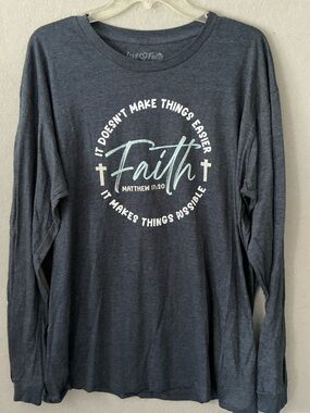 Love In Faith 2XL Navy Blue Graphic Tee Christian Aesthetic Long Sleeve Shirt